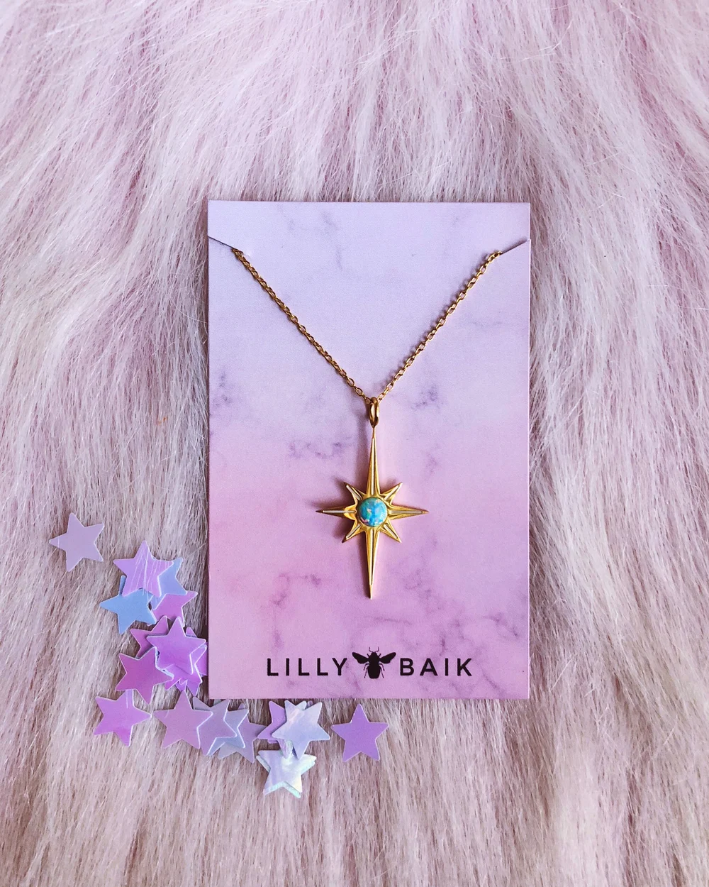 starburst opal star necklace in seafoam green by lilly baik